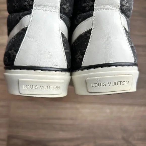Louis Vuitton Black Denim + Leather High Top Sneakers | 38 - Picture 11 of 16